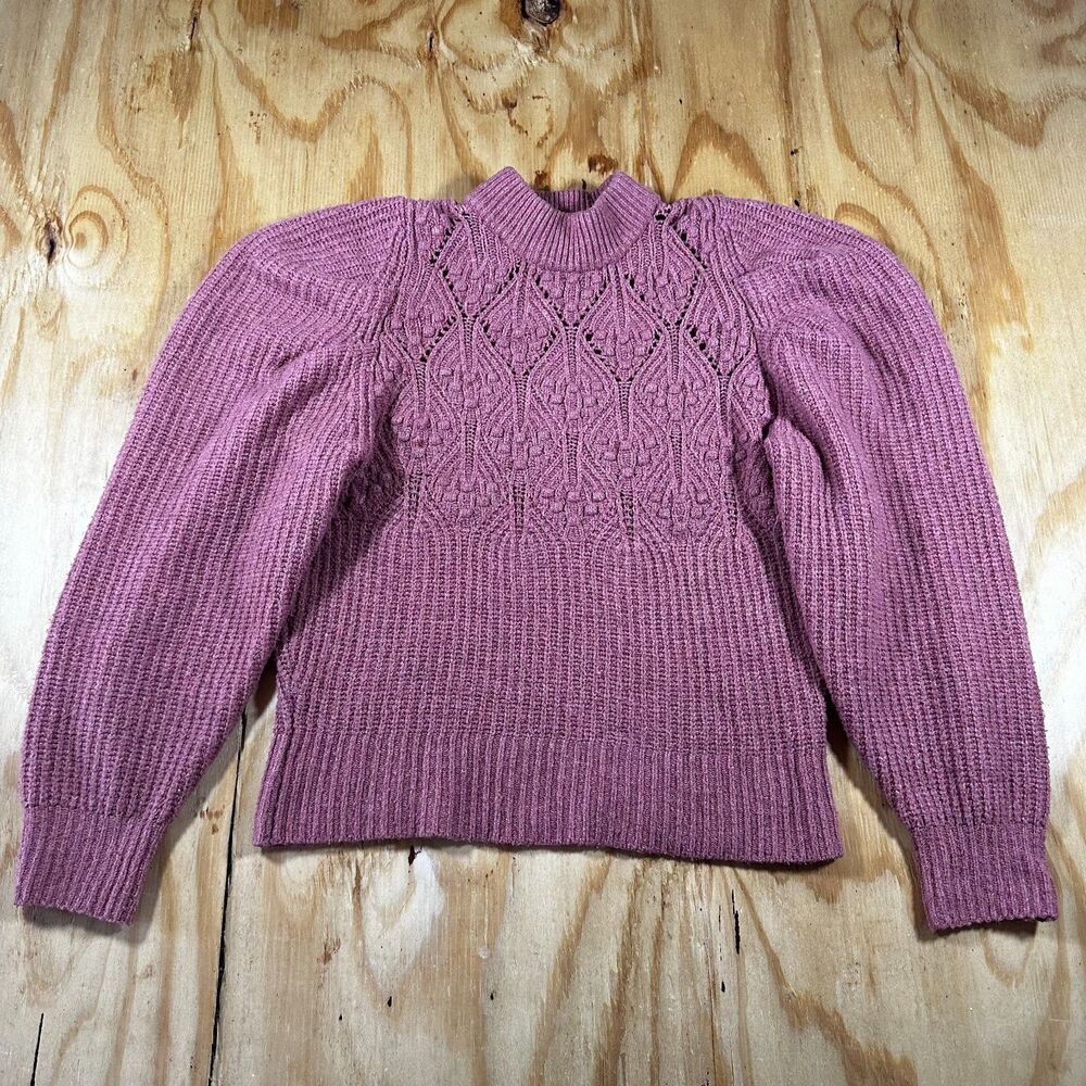 A New Day Rose Pink Textured Mock Neck Puff Sleeve Sweater - Size S